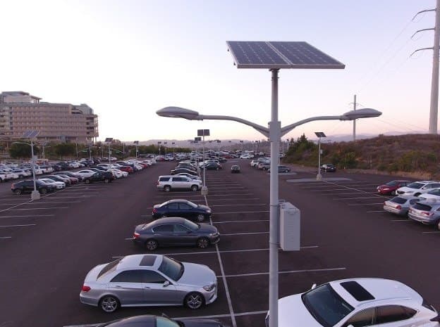 Commercial solar lighting system installed at a business site