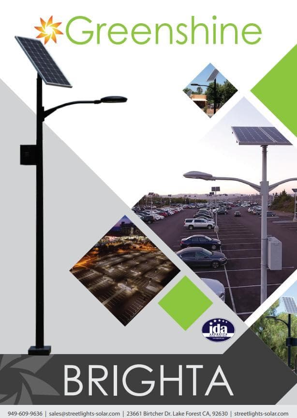Solar lighting spec sheet with panel and battery specifications