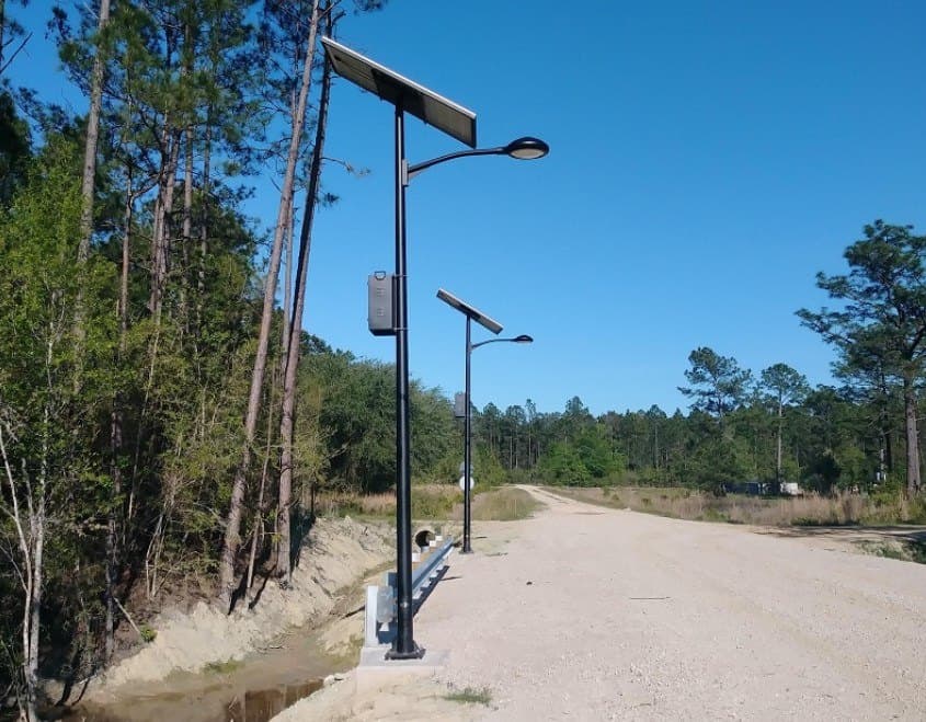 Solar-powered street lamp on a Canadian city street