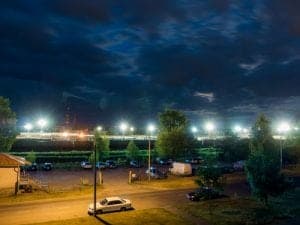 Solar parking lot light fixture mounted on a pole