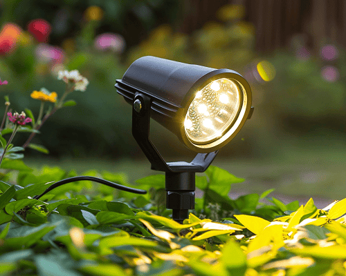 Greenshine solar LED spot light fixture mounted outdoors