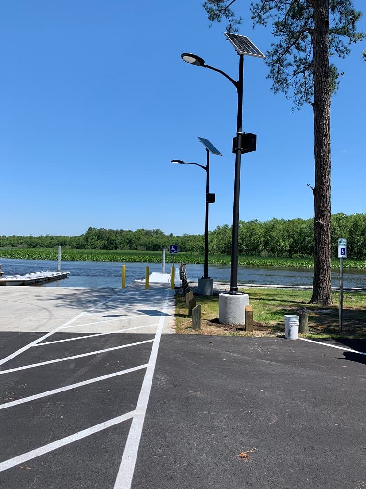 Solar street light design layout along a paved path