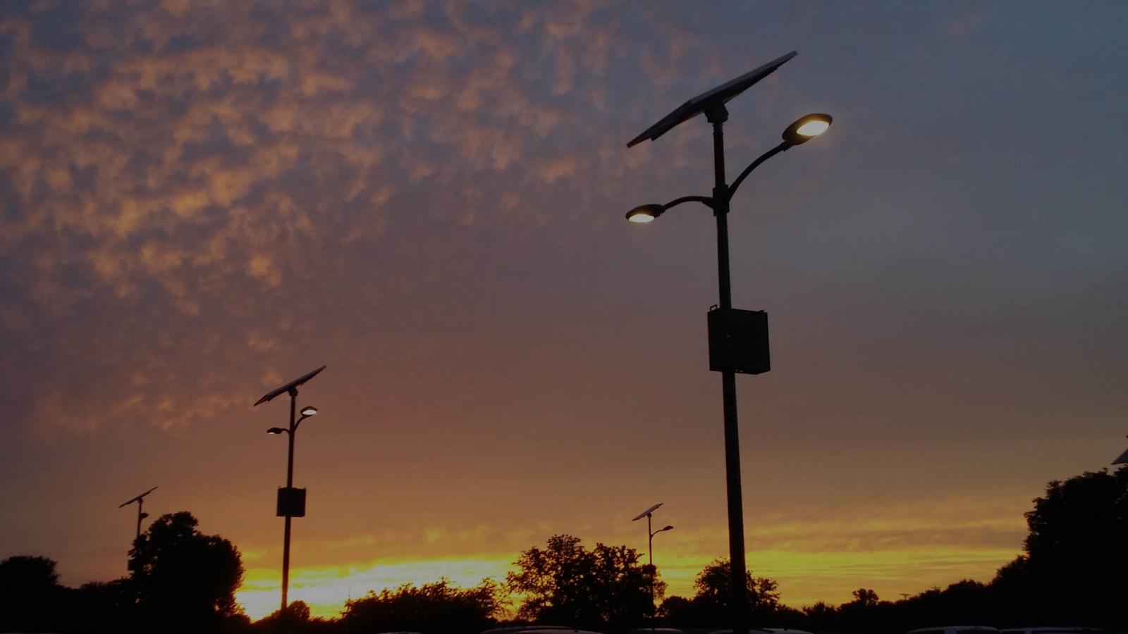 Solar street lights at dusk