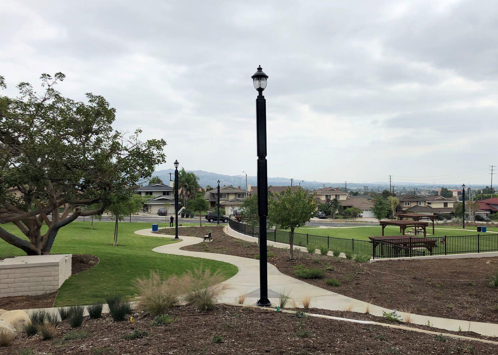 Solar pathway lighting along a park trail