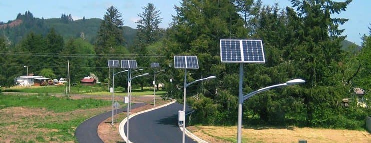 Solar street light powered by rooftop solar panel array